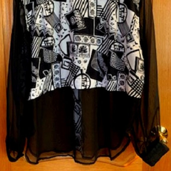 Papa & Louis Geometric Print Sheer Bottom Half & Sleeves Blouse/Shirt Sz: L - Picture 4 of 6
